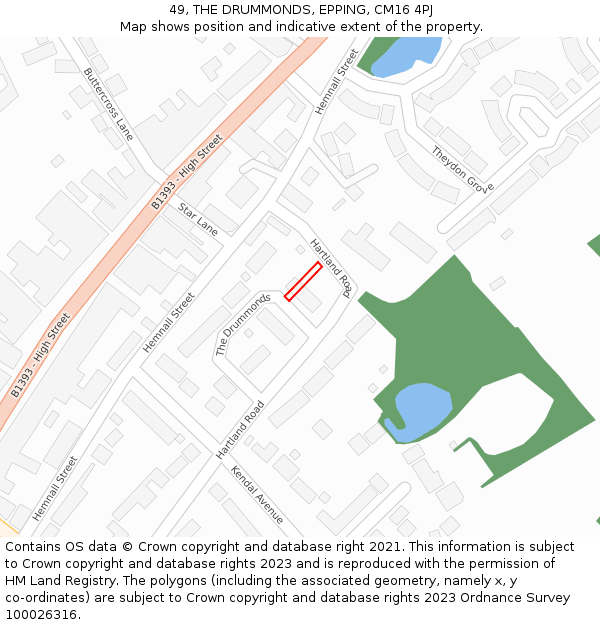 49, THE DRUMMONDS, EPPING, CM16 4PJ: Location map and indicative extent of plot