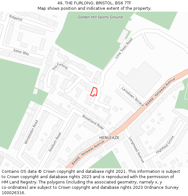 49, THE FURLONG, BRISTOL, BS6 7TF: Location map and indicative extent of plot