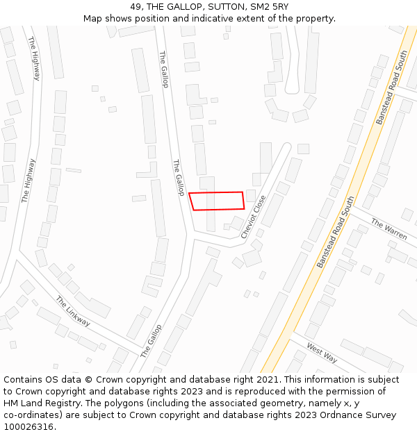 49, THE GALLOP, SUTTON, SM2 5RY: Location map and indicative extent of plot