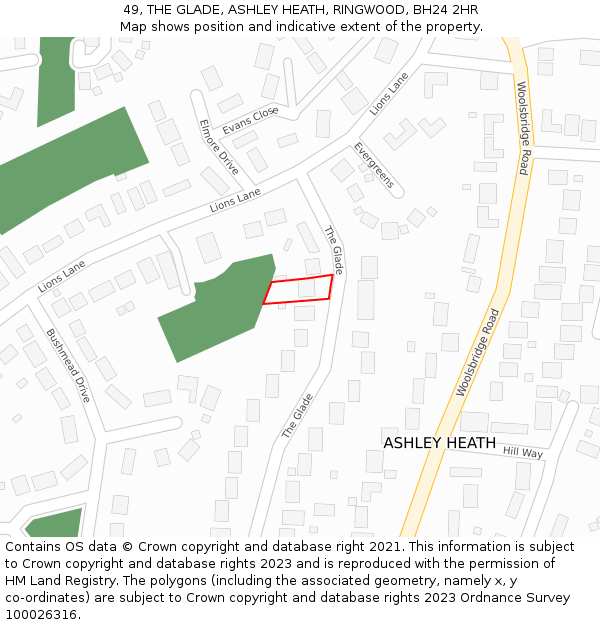 49, THE GLADE, ASHLEY HEATH, RINGWOOD, BH24 2HR: Location map and indicative extent of plot