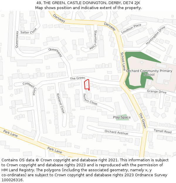 49, THE GREEN, CASTLE DONINGTON, DERBY, DE74 2JX: Location map and indicative extent of plot
