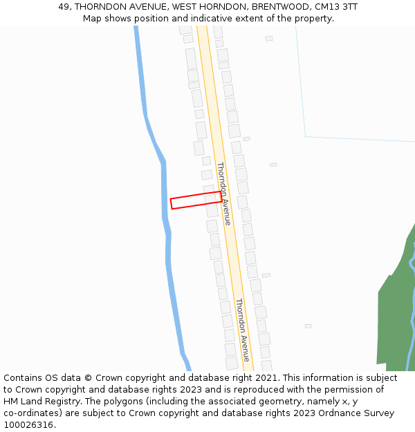 49, THORNDON AVENUE, WEST HORNDON, BRENTWOOD, CM13 3TT: Location map and indicative extent of plot