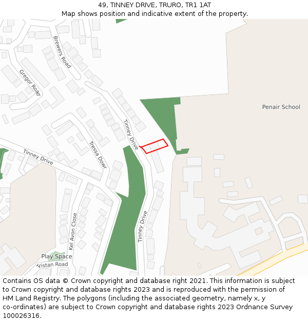 49, TINNEY DRIVE, TRURO, TR1 1AT: Location map and indicative extent of plot