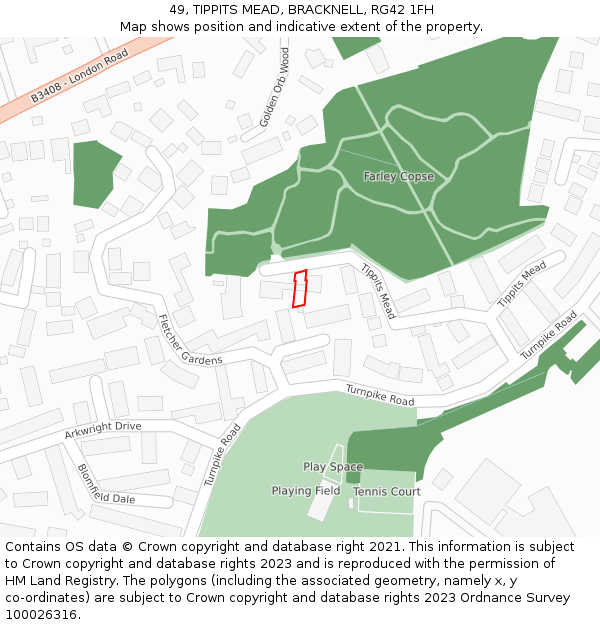 49, TIPPITS MEAD, BRACKNELL, RG42 1FH: Location map and indicative extent of plot