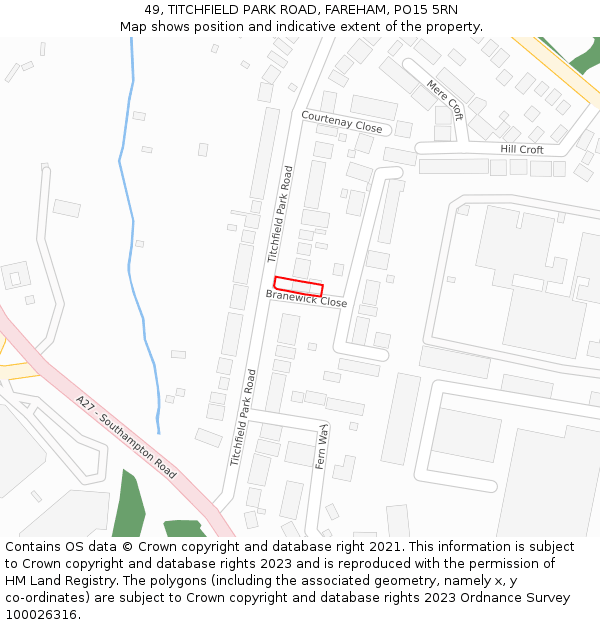 49, TITCHFIELD PARK ROAD, FAREHAM, PO15 5RN: Location map and indicative extent of plot