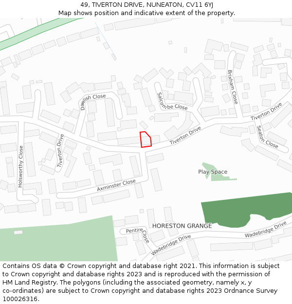 49, TIVERTON DRIVE, NUNEATON, CV11 6YJ: Location map and indicative extent of plot