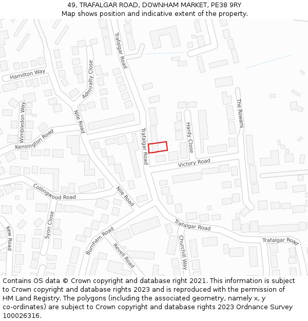 49, TRAFALGAR ROAD, DOWNHAM MARKET, PE38 9RY: Location map and indicative extent of plot