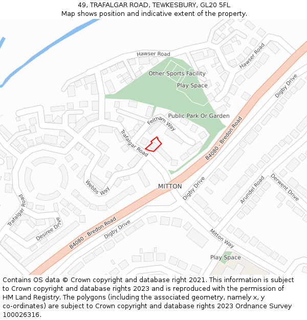 49, TRAFALGAR ROAD, TEWKESBURY, GL20 5FL: Location map and indicative extent of plot