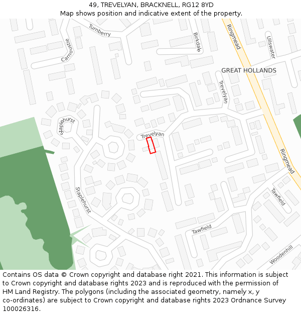 49, TREVELYAN, BRACKNELL, RG12 8YD: Location map and indicative extent of plot