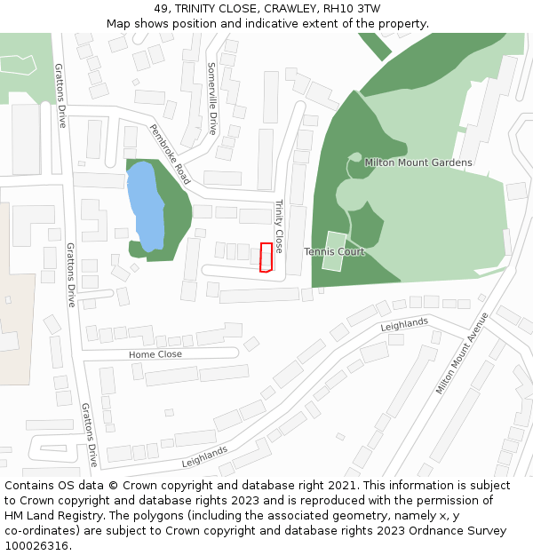 49, TRINITY CLOSE, CRAWLEY, RH10 3TW: Location map and indicative extent of plot