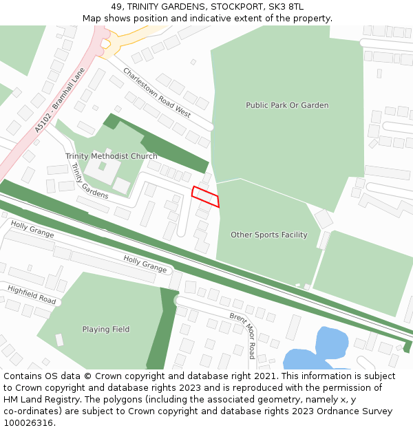 49, TRINITY GARDENS, STOCKPORT, SK3 8TL: Location map and indicative extent of plot