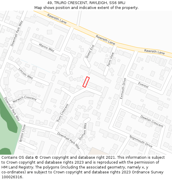 49, TRURO CRESCENT, RAYLEIGH, SS6 9RU: Location map and indicative extent of plot