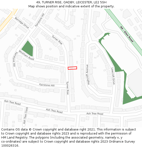 49, TURNER RISE, OADBY, LEICESTER, LE2 5SH: Location map and indicative extent of plot