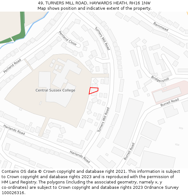 49, TURNERS MILL ROAD, HAYWARDS HEATH, RH16 1NW: Location map and indicative extent of plot