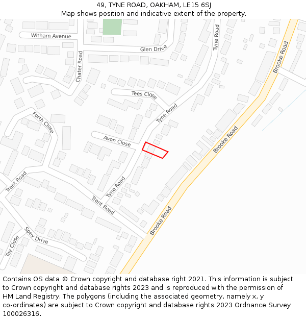 49, TYNE ROAD, OAKHAM, LE15 6SJ: Location map and indicative extent of plot