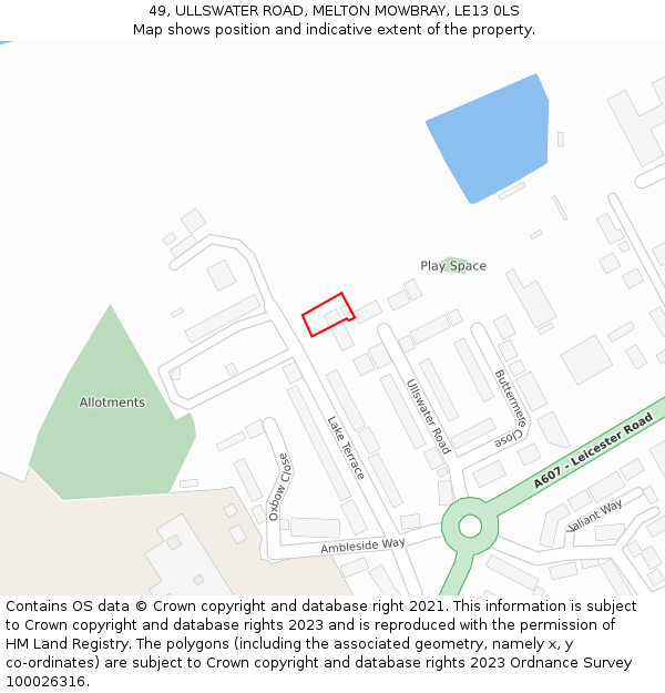 49, ULLSWATER ROAD, MELTON MOWBRAY, LE13 0LS: Location map and indicative extent of plot