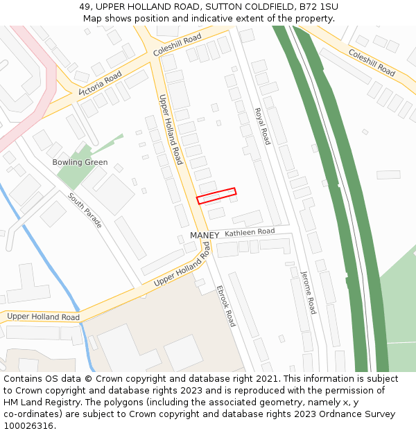 49, UPPER HOLLAND ROAD, SUTTON COLDFIELD, B72 1SU: Location map and indicative extent of plot