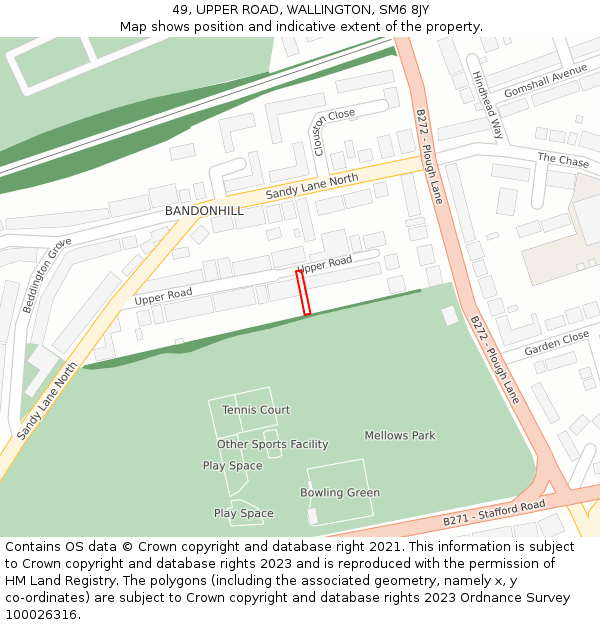 49, UPPER ROAD, WALLINGTON, SM6 8JY: Location map and indicative extent of plot