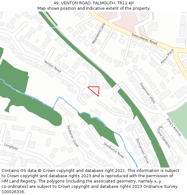 49, VENTON ROAD, FALMOUTH, TR11 4JY: Location map and indicative extent of plot