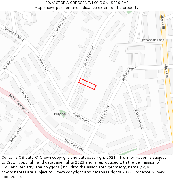49, VICTORIA CRESCENT, LONDON, SE19 1AE: Location map and indicative extent of plot