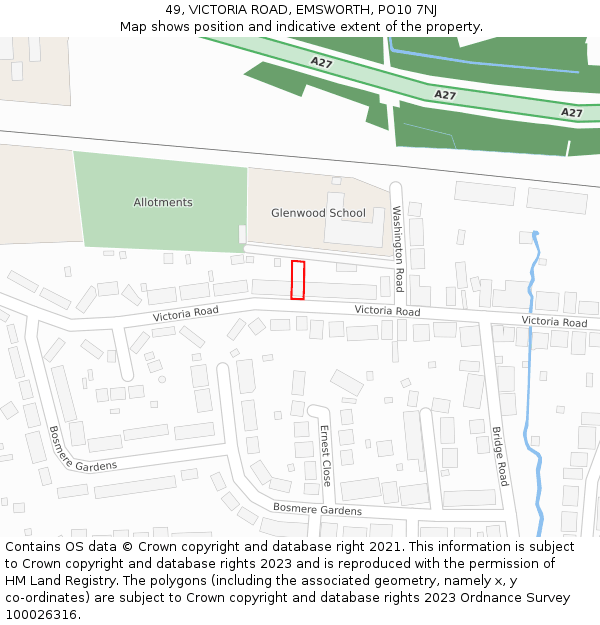 49, VICTORIA ROAD, EMSWORTH, PO10 7NJ: Location map and indicative extent of plot