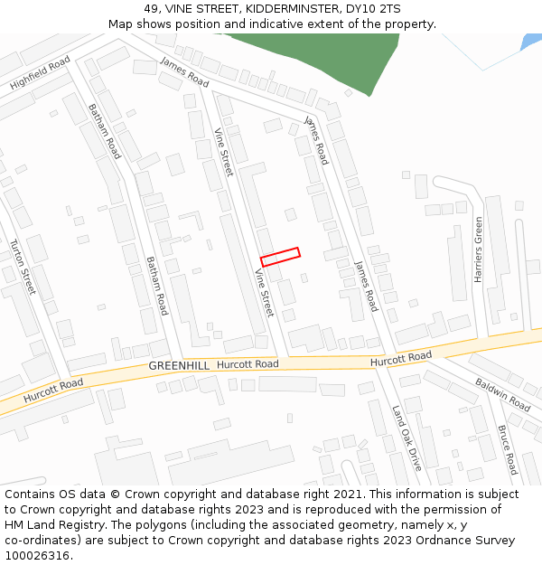49, VINE STREET, KIDDERMINSTER, DY10 2TS: Location map and indicative extent of plot