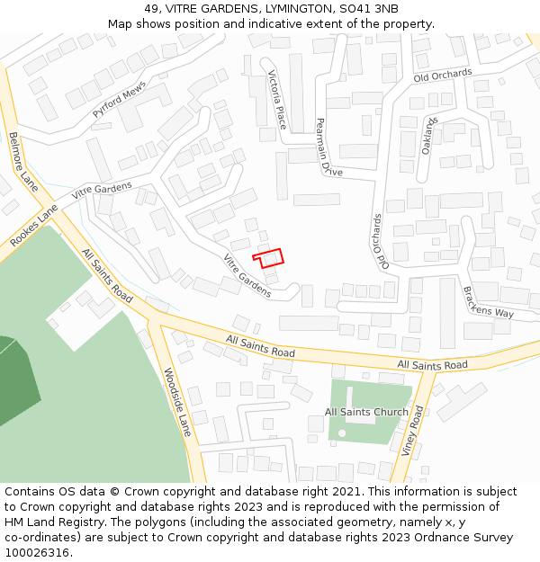 49, VITRE GARDENS, LYMINGTON, SO41 3NB: Location map and indicative extent of plot