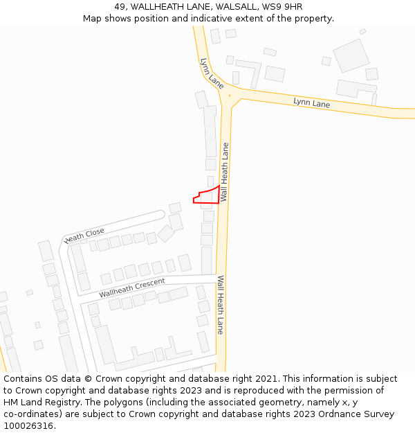 49, WALLHEATH LANE, WALSALL, WS9 9HR: Location map and indicative extent of plot