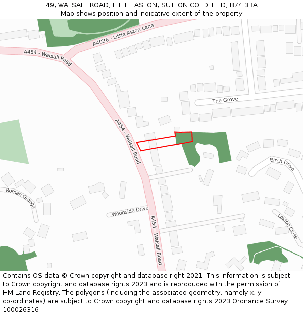 49, WALSALL ROAD, LITTLE ASTON, SUTTON COLDFIELD, B74 3BA: Location map and indicative extent of plot