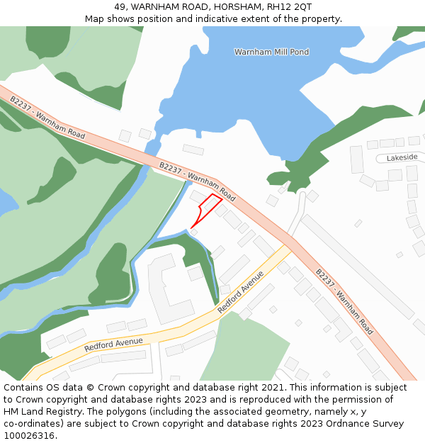 49, WARNHAM ROAD, HORSHAM, RH12 2QT: Location map and indicative extent of plot