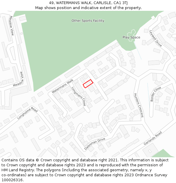 49, WATERMANS WALK, CARLISLE, CA1 3TJ: Location map and indicative extent of plot