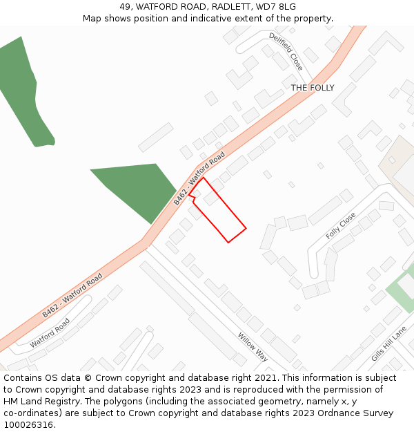 49, WATFORD ROAD, RADLETT, WD7 8LG: Location map and indicative extent of plot