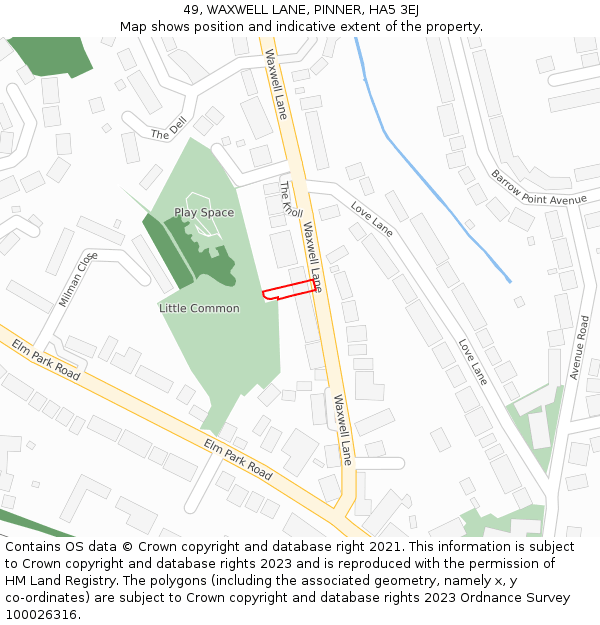 49, WAXWELL LANE, PINNER, HA5 3EJ: Location map and indicative extent of plot