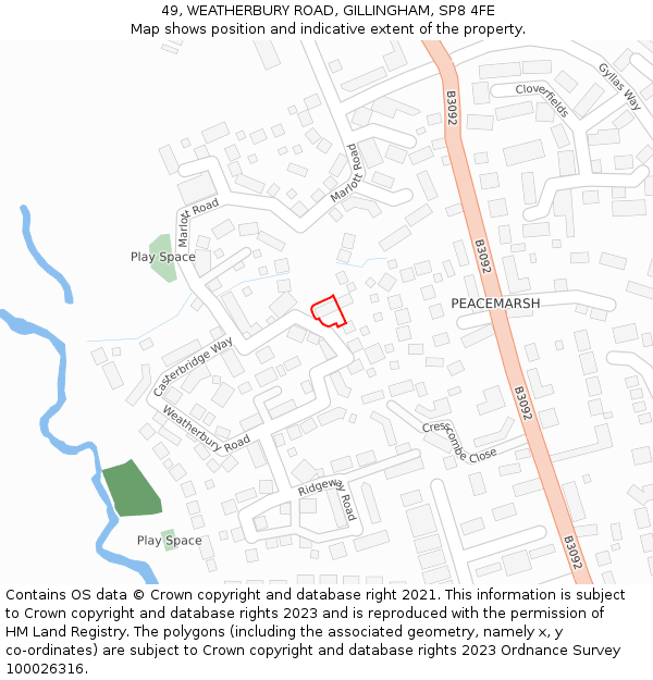 49, WEATHERBURY ROAD, GILLINGHAM, SP8 4FE: Location map and indicative extent of plot