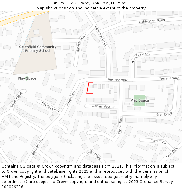 49, WELLAND WAY, OAKHAM, LE15 6SL: Location map and indicative extent of plot