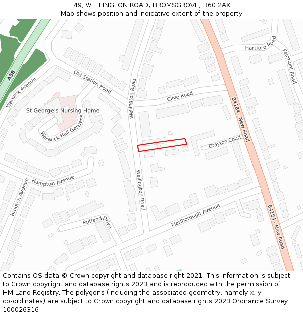 49, WELLINGTON ROAD, BROMSGROVE, B60 2AX: Location map and indicative extent of plot