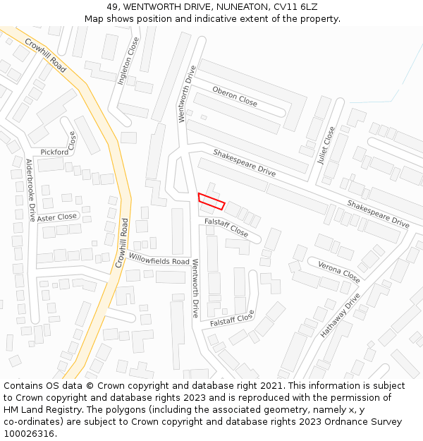 49, WENTWORTH DRIVE, NUNEATON, CV11 6LZ: Location map and indicative extent of plot