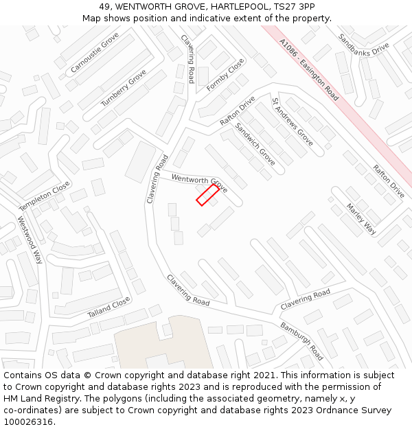 49, WENTWORTH GROVE, HARTLEPOOL, TS27 3PP: Location map and indicative extent of plot