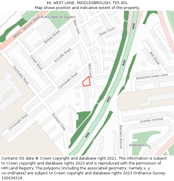 49, WEST LANE, MIDDLESBROUGH, TS5 4DL: Location map and indicative extent of plot