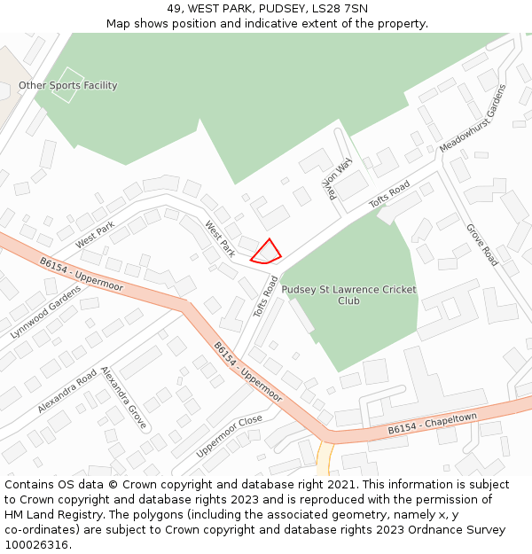 49, WEST PARK, PUDSEY, LS28 7SN: Location map and indicative extent of plot