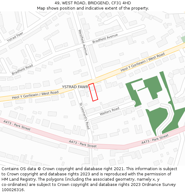 49, WEST ROAD, BRIDGEND, CF31 4HD: Location map and indicative extent of plot