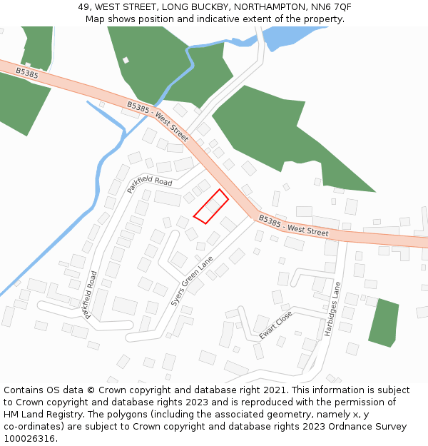 49, WEST STREET, LONG BUCKBY, NORTHAMPTON, NN6 7QF: Location map and indicative extent of plot