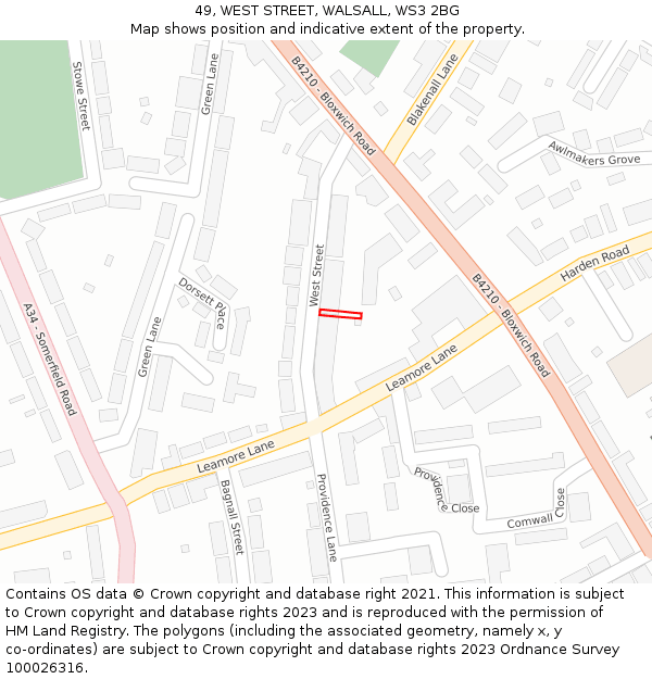 49, WEST STREET, WALSALL, WS3 2BG: Location map and indicative extent of plot