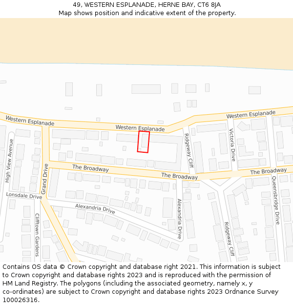 49, WESTERN ESPLANADE, HERNE BAY, CT6 8JA: Location map and indicative extent of plot