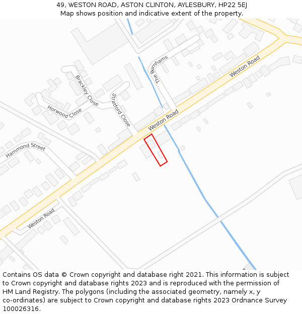 49, WESTON ROAD, ASTON CLINTON, AYLESBURY, HP22 5EJ: Location map and indicative extent of plot