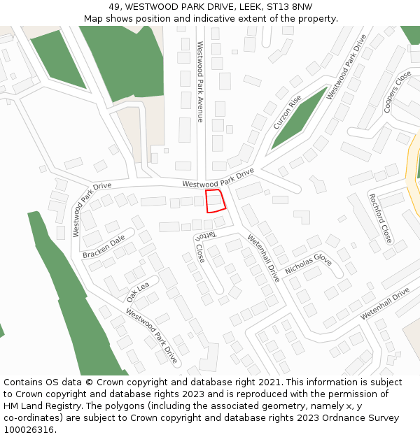 49, WESTWOOD PARK DRIVE, LEEK, ST13 8NW: Location map and indicative extent of plot