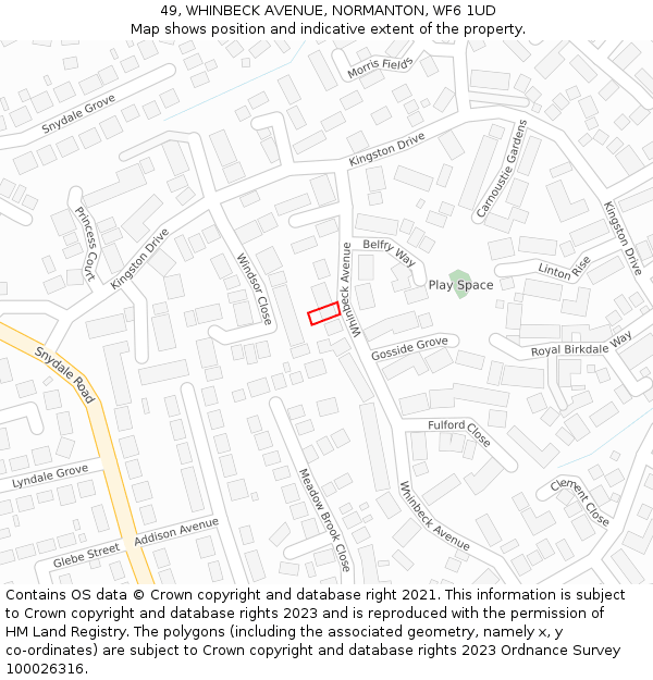 49, WHINBECK AVENUE, NORMANTON, WF6 1UD: Location map and indicative extent of plot