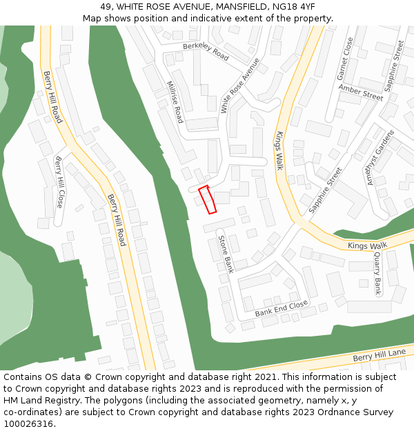 49, WHITE ROSE AVENUE, MANSFIELD, NG18 4YF: Location map and indicative extent of plot