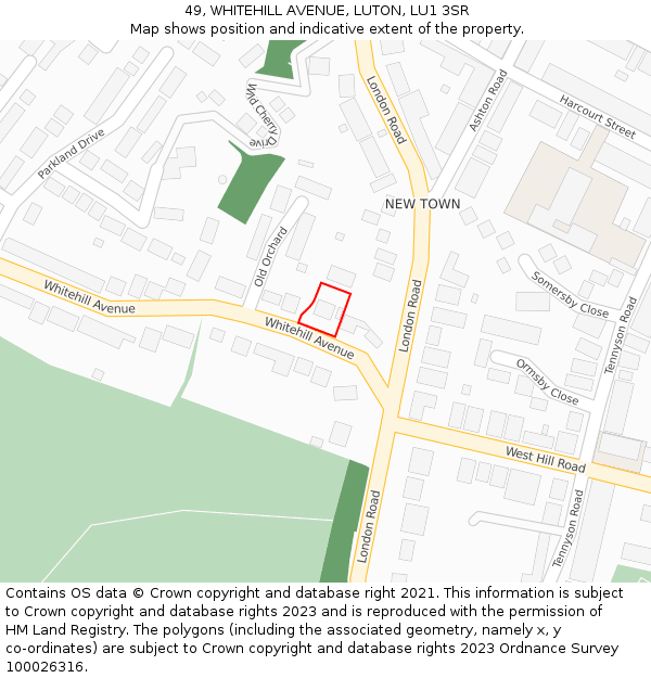 49, WHITEHILL AVENUE, LUTON, LU1 3SR: Location map and indicative extent of plot