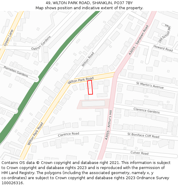 49, WILTON PARK ROAD, SHANKLIN, PO37 7BY: Location map and indicative extent of plot